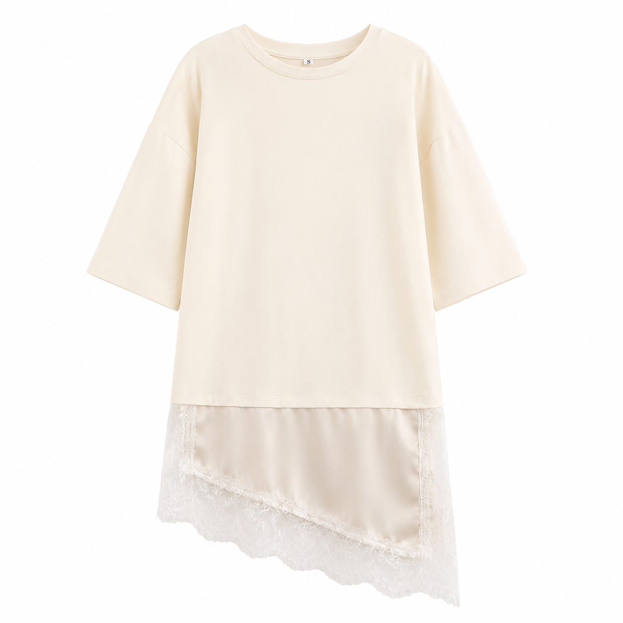 Éloise Lace Tee – Elegantes Oversize Damen T-Shirt mit Satin & Spitze