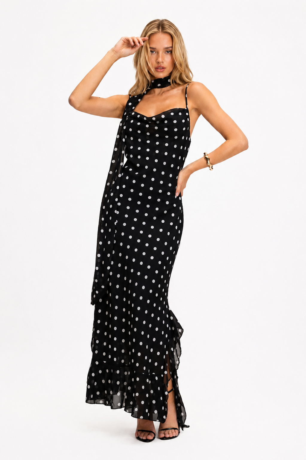 Muse Dot Dress –  Maxi Kleid mit Schal