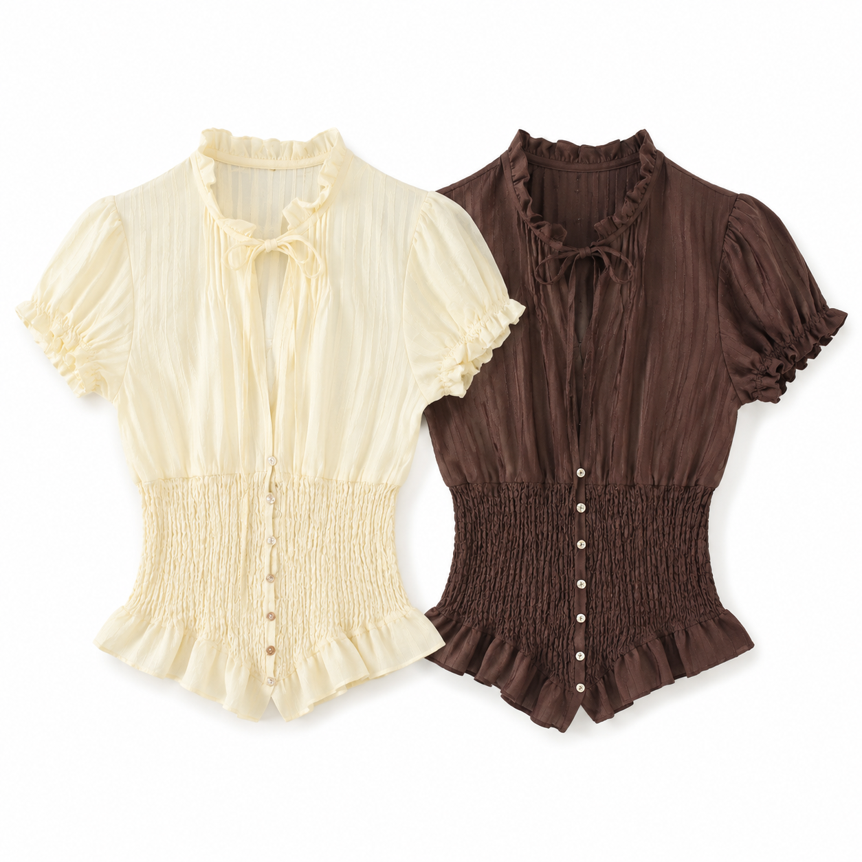 Elara Vintage Rüschenbluse  – Elegante Damen Bluse mit Puffärmeln & Smock Taille
