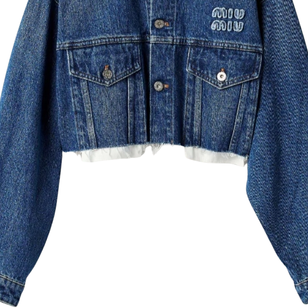 Cropped Denim Logo Jacket – Inspired by High-End Street Style