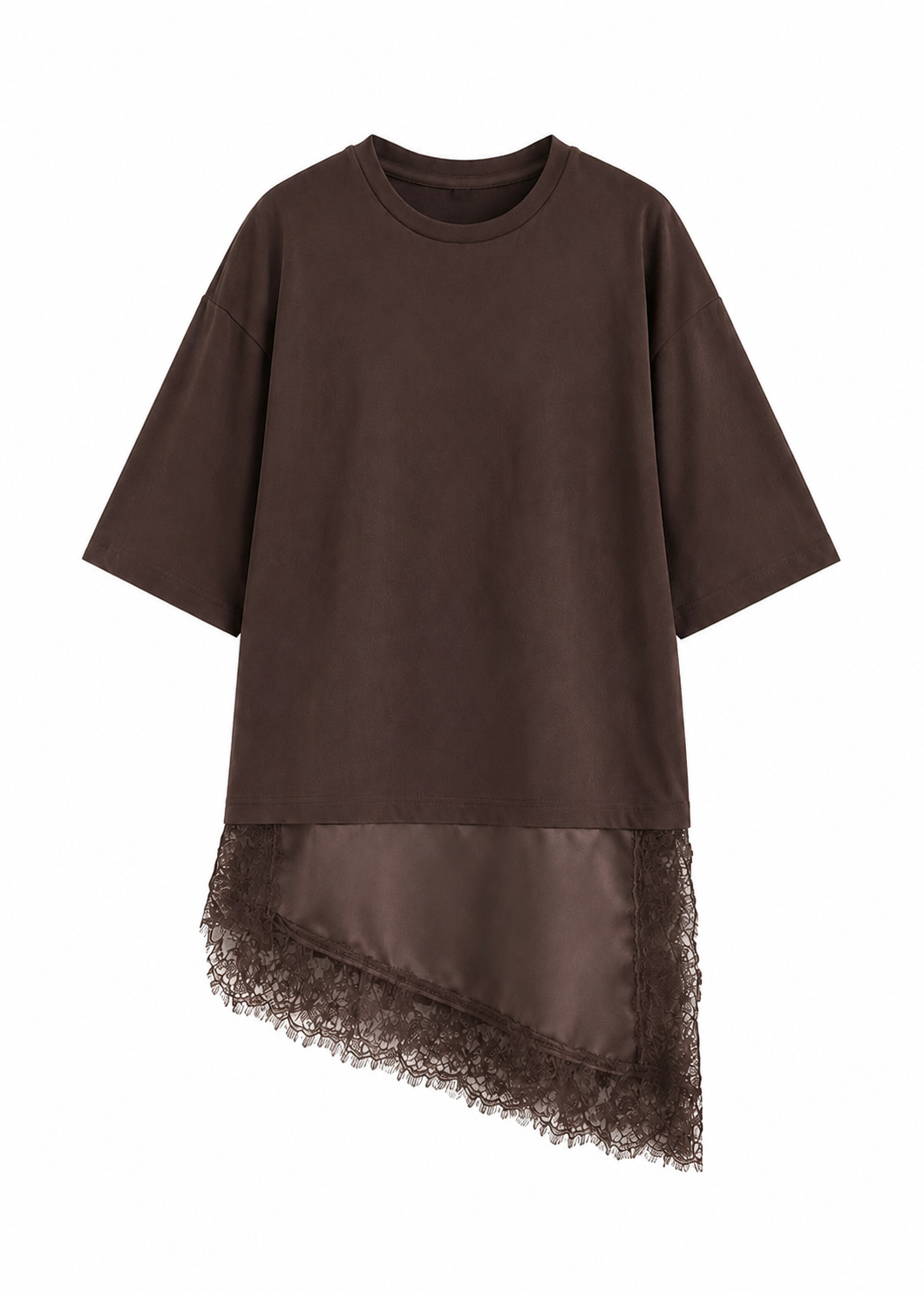 Éloise Lace Tee – Elegantes Oversize Damen T-Shirt mit Satin & Spitze