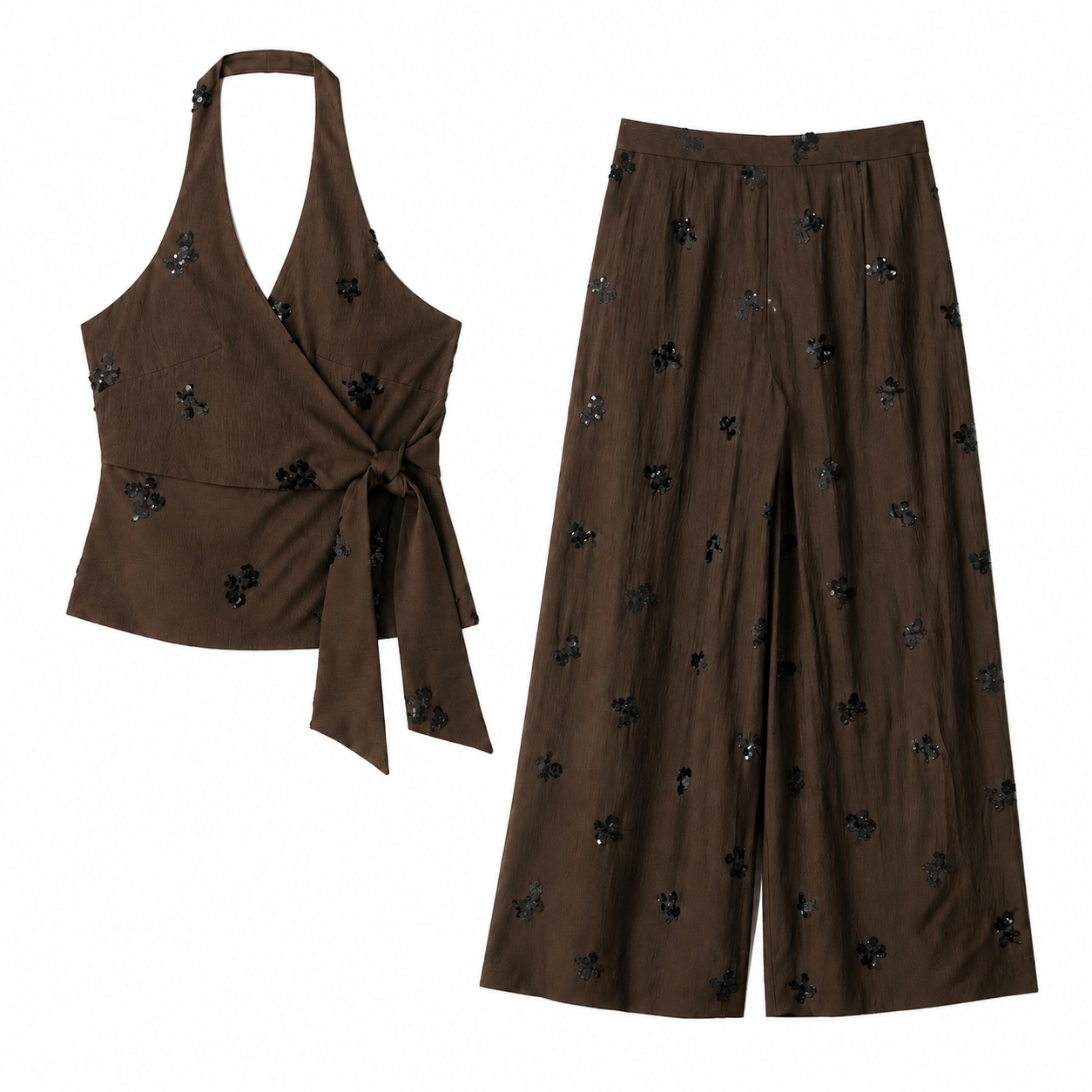Mocha Bloom Set – Elegantes Damen Zweiteiler Set in Braun