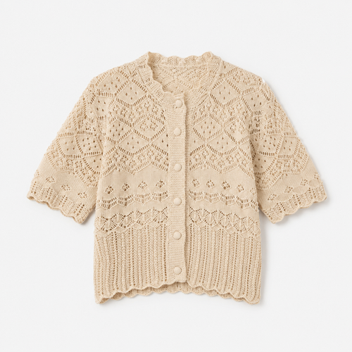 Amélie Lace Knit Cardigan Beige – Elegante Damen Strickjacke im Vintage Stil