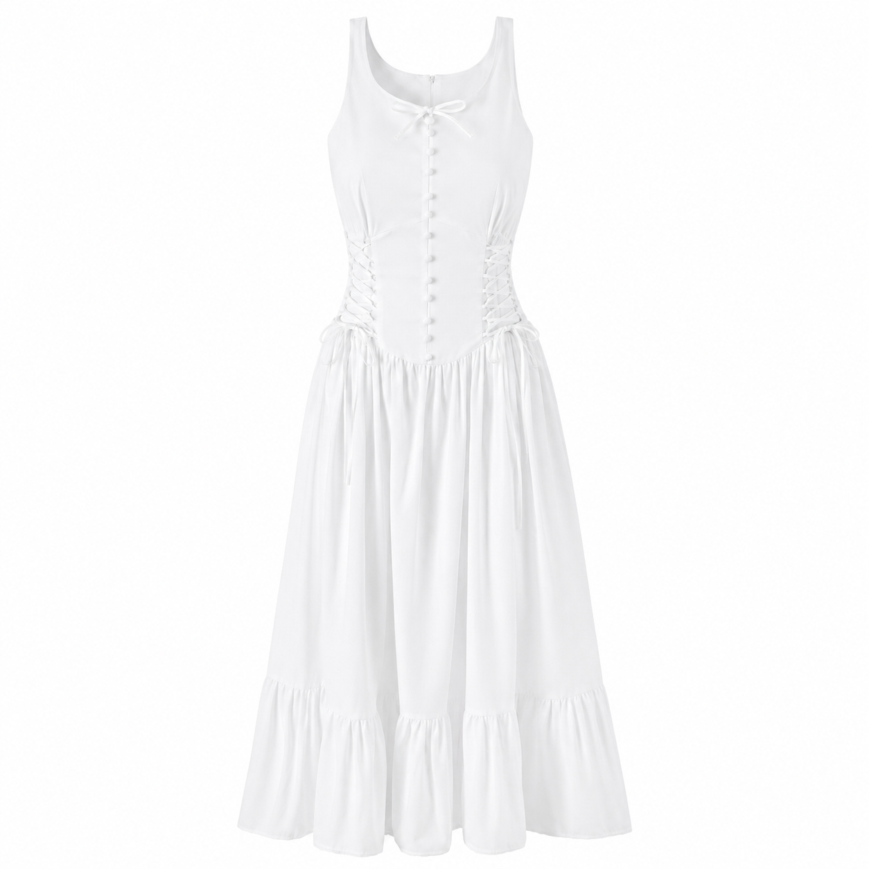 Bianca Kleid – Elegantes Sommerkleid in Weiß mit Taillierung und Knopfleiste