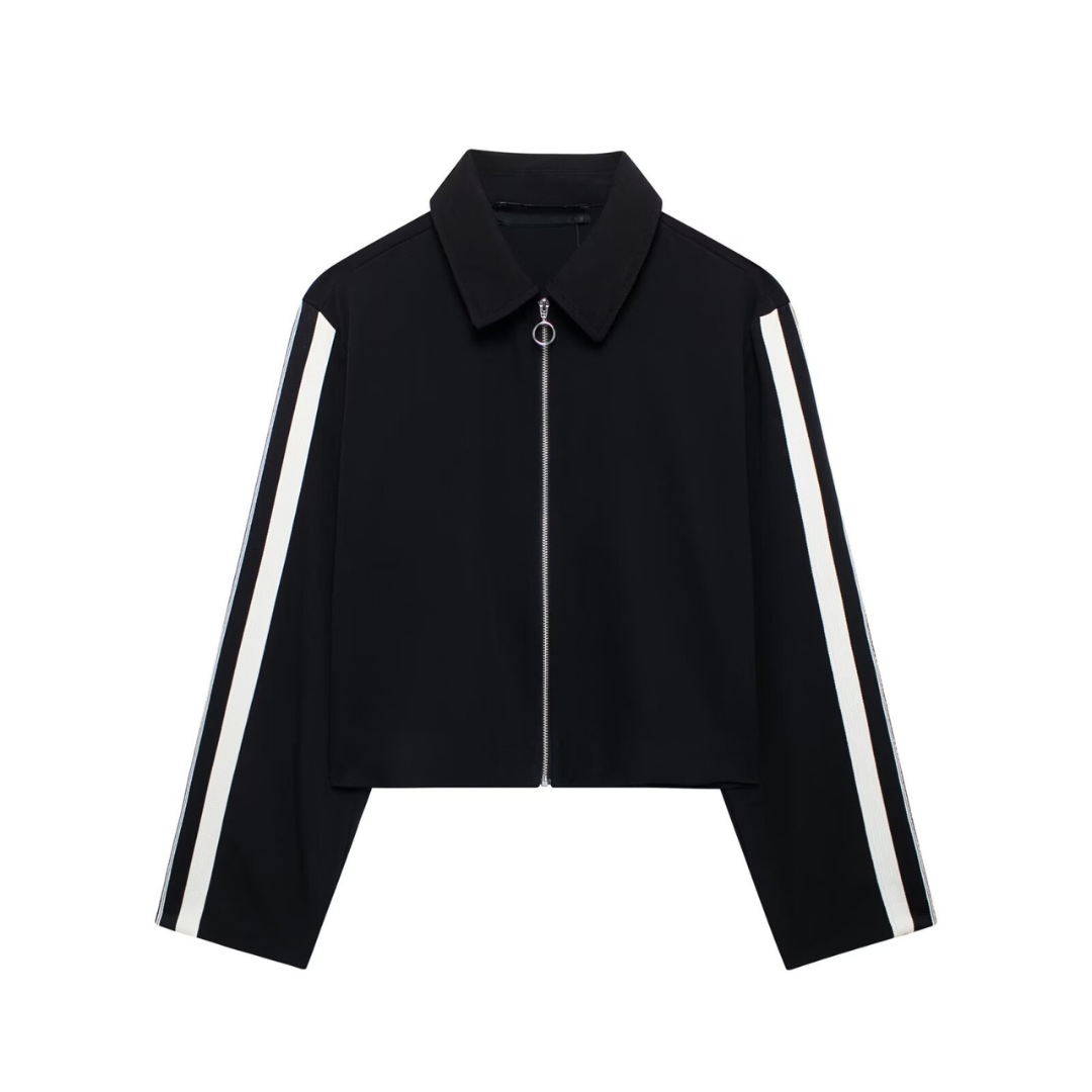 RUNWAY REVIVAL TWO-PIECE SET – Contrast Stripe Cropped Jacket & Baggy Trousers