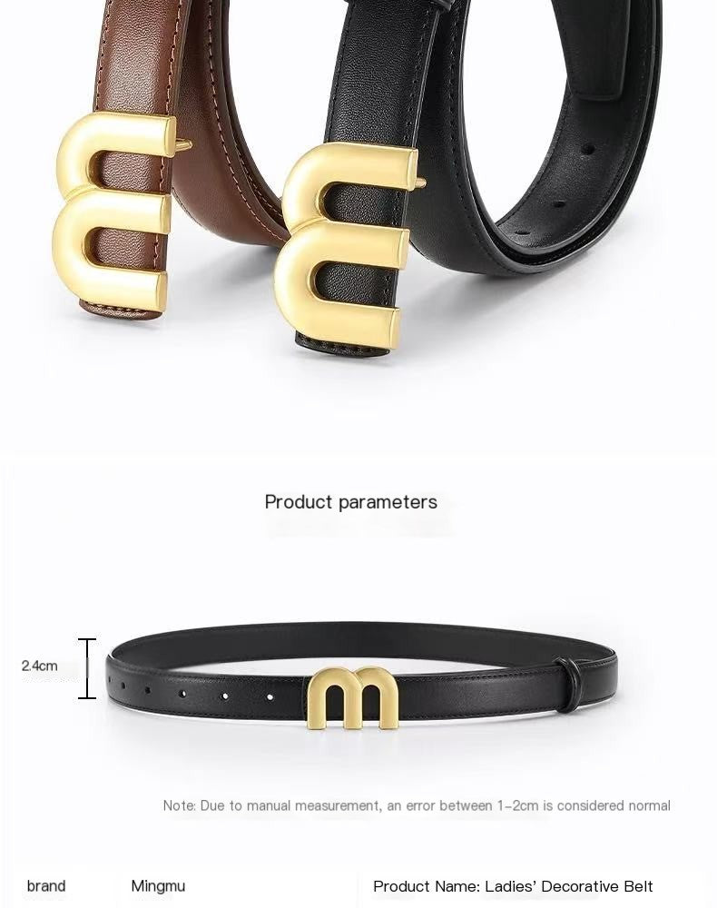 Women's Decorative Belt with Gold-Tone M-Buckle | Medium-Width Statement Accessory