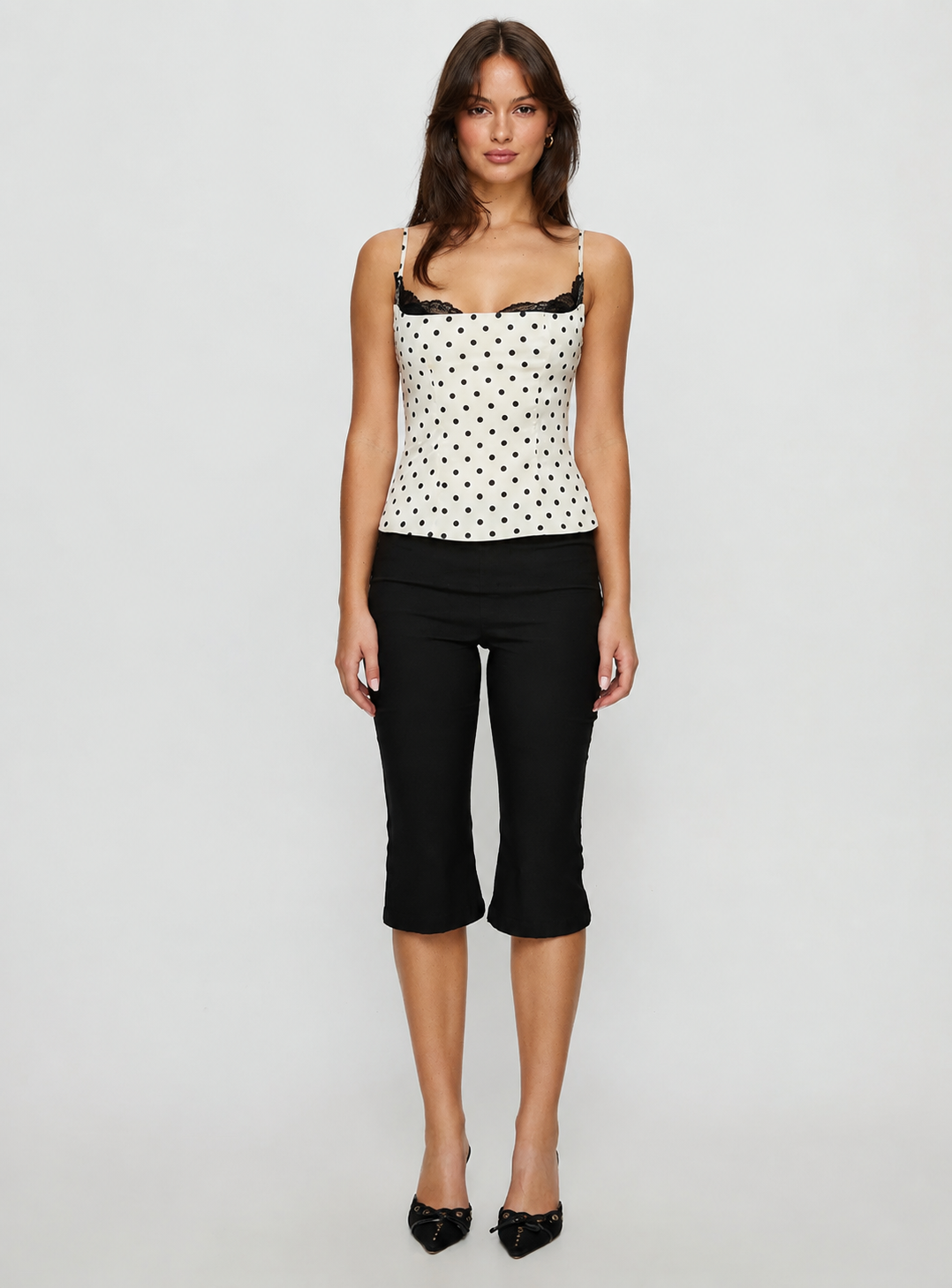 Luna Polka Dot Spitzen Top – Elegantes Damen Camisole mit Spitze & Slim Fit