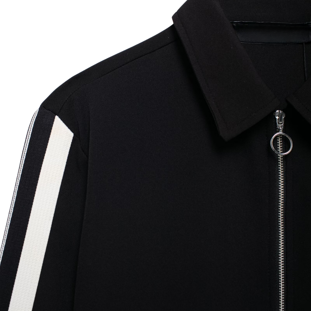 RUNWAY REVIVAL TWO-PIECE SET – Contrast Stripe Cropped Jacket & Baggy Trousers