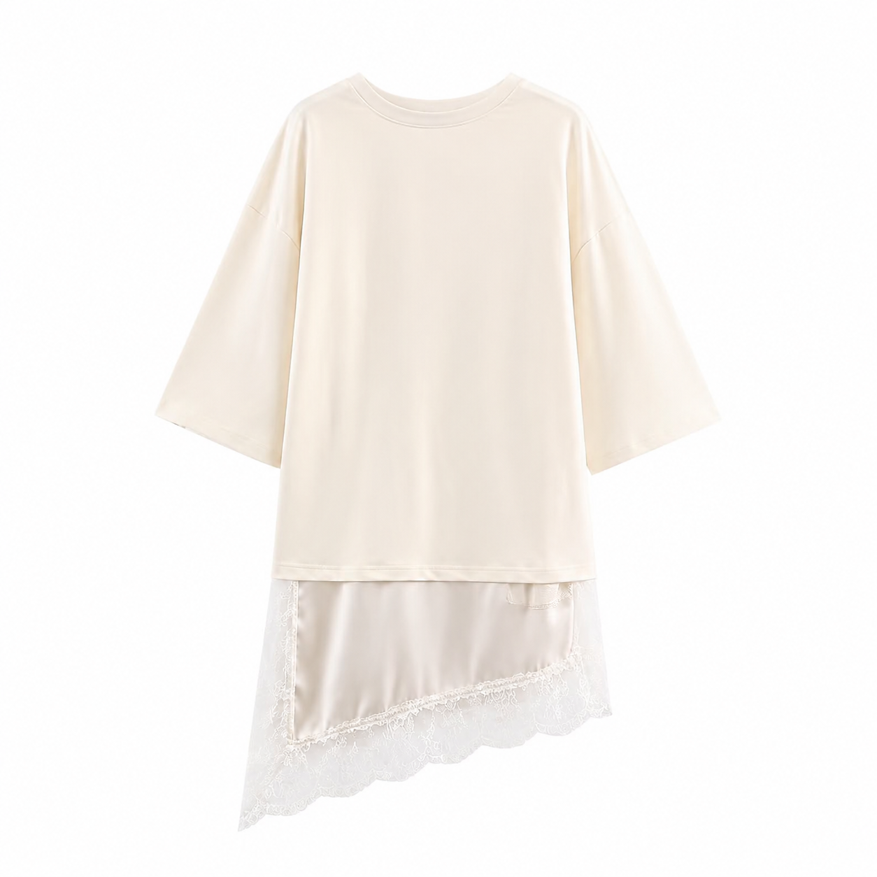 Éloise Lace Tee – Elegantes Oversize Damen T-Shirt mit Satin & Spitze