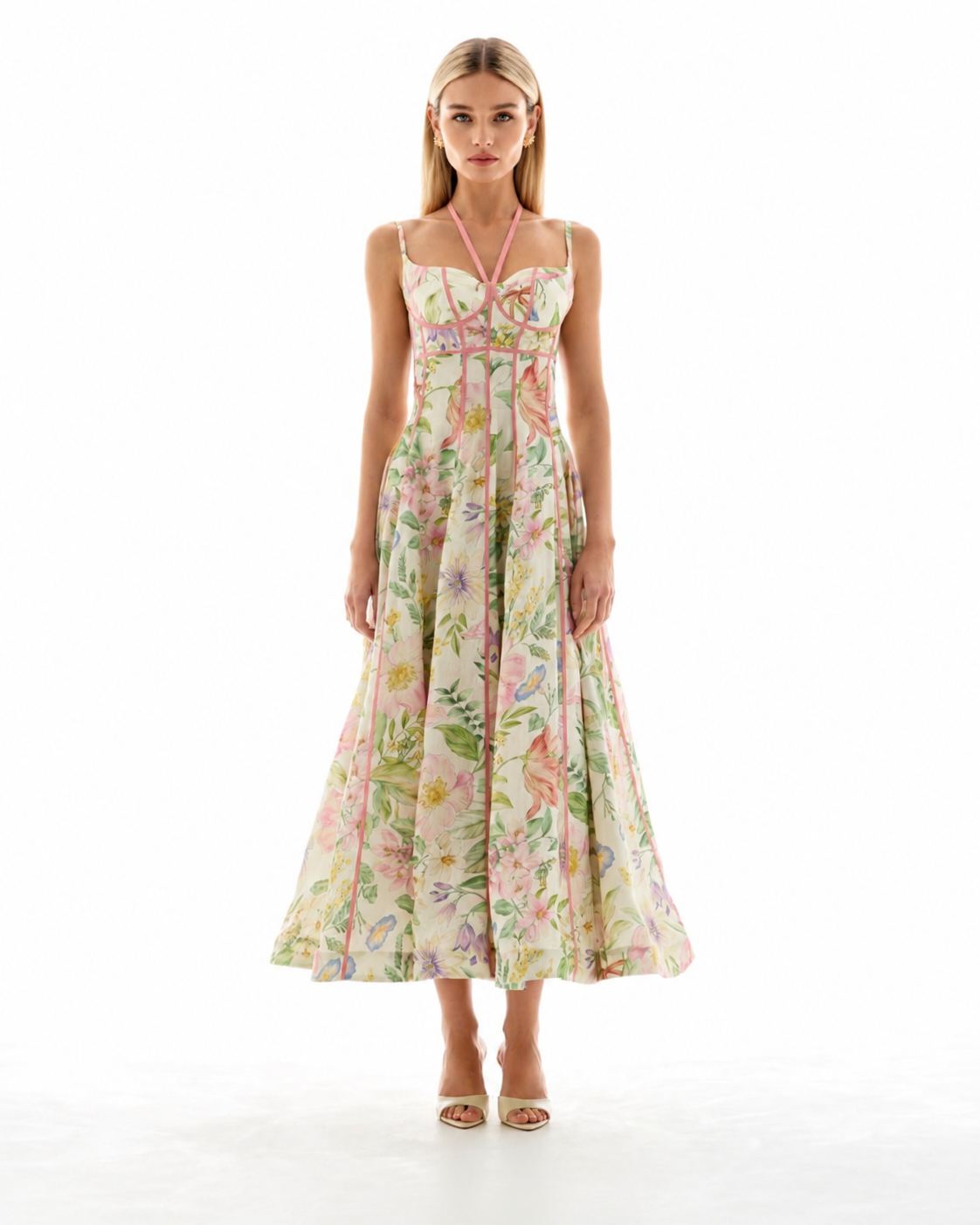 FLORA KLEID – Elegantes Maxikleid mit Blumenmuster und rosa Akzenten