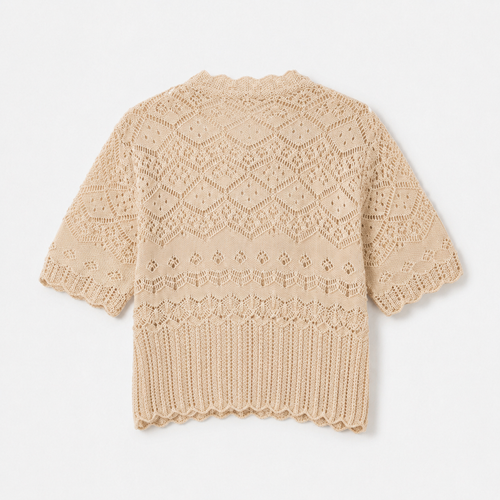 Amélie Lace Knit Cardigan Beige – Elegante Damen Strickjacke im Vintage Stil