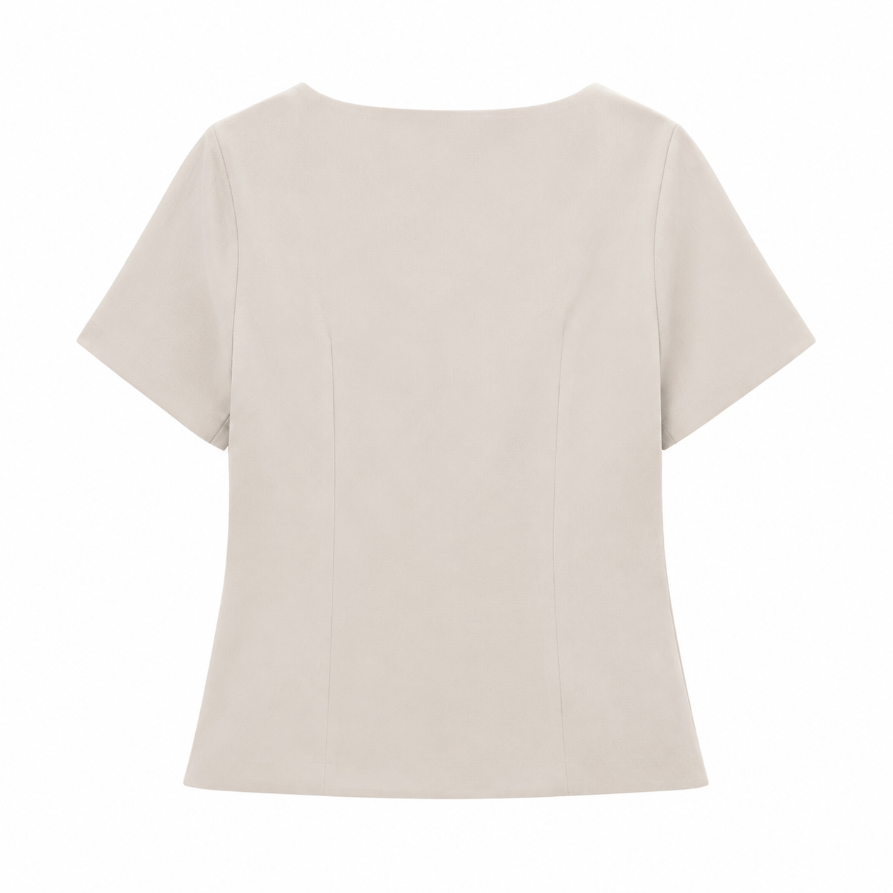 Liora Elegant Square Neck Bluse Beige – Damen Kurzarm Top mit Knopfleiste