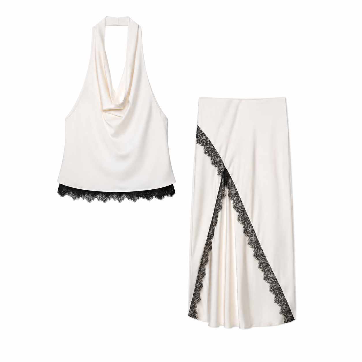 Siana Satin Set – Elegantes Damen Zweiteiler Set mit Spitze
