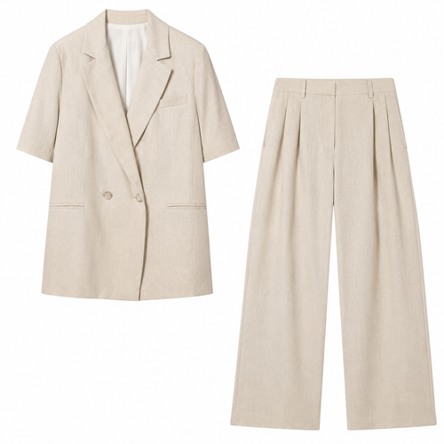 Amber Linen Chic Set – Eleganter Damen Hosenanzug in Beige