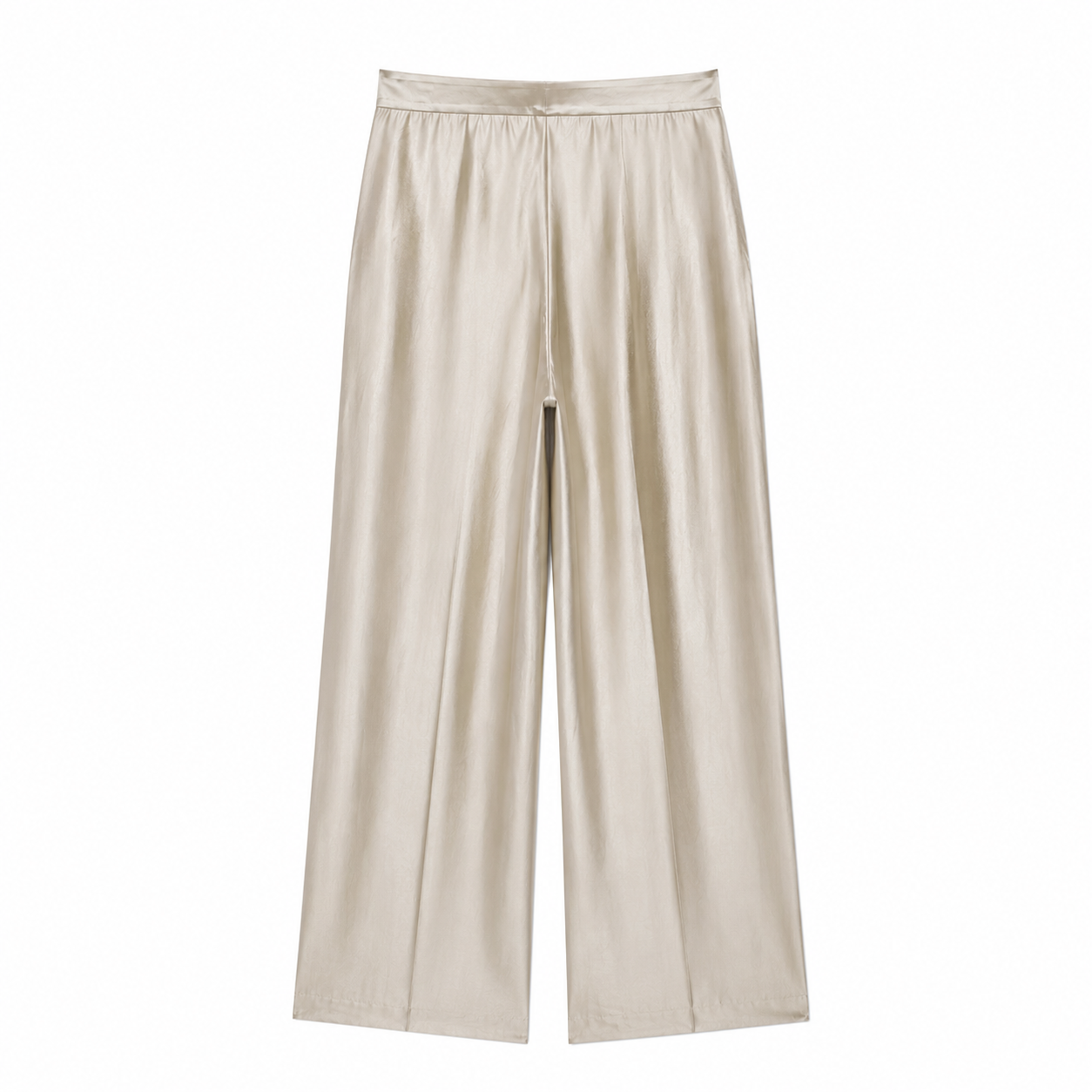 Aura Satin Set – Elegantes Damen Zweiteiler Set mit weiter Hose in Beige
