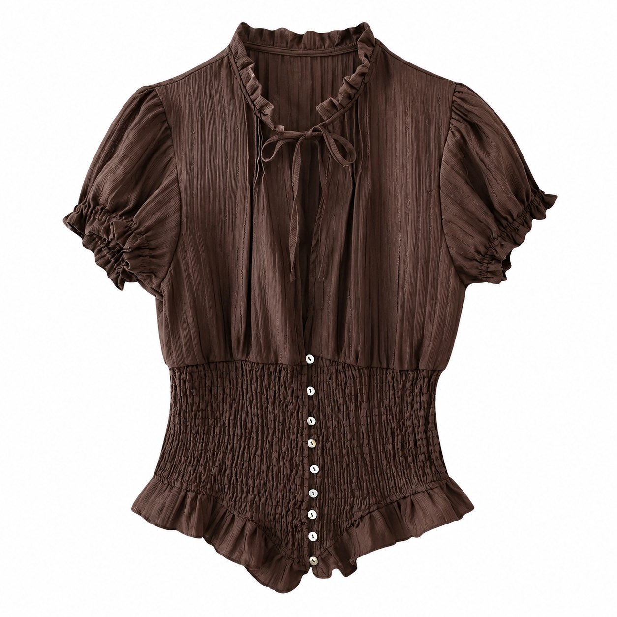 Elara Vintage Rüschenbluse  – Elegante Damen Bluse mit Puffärmeln & Smock Taille