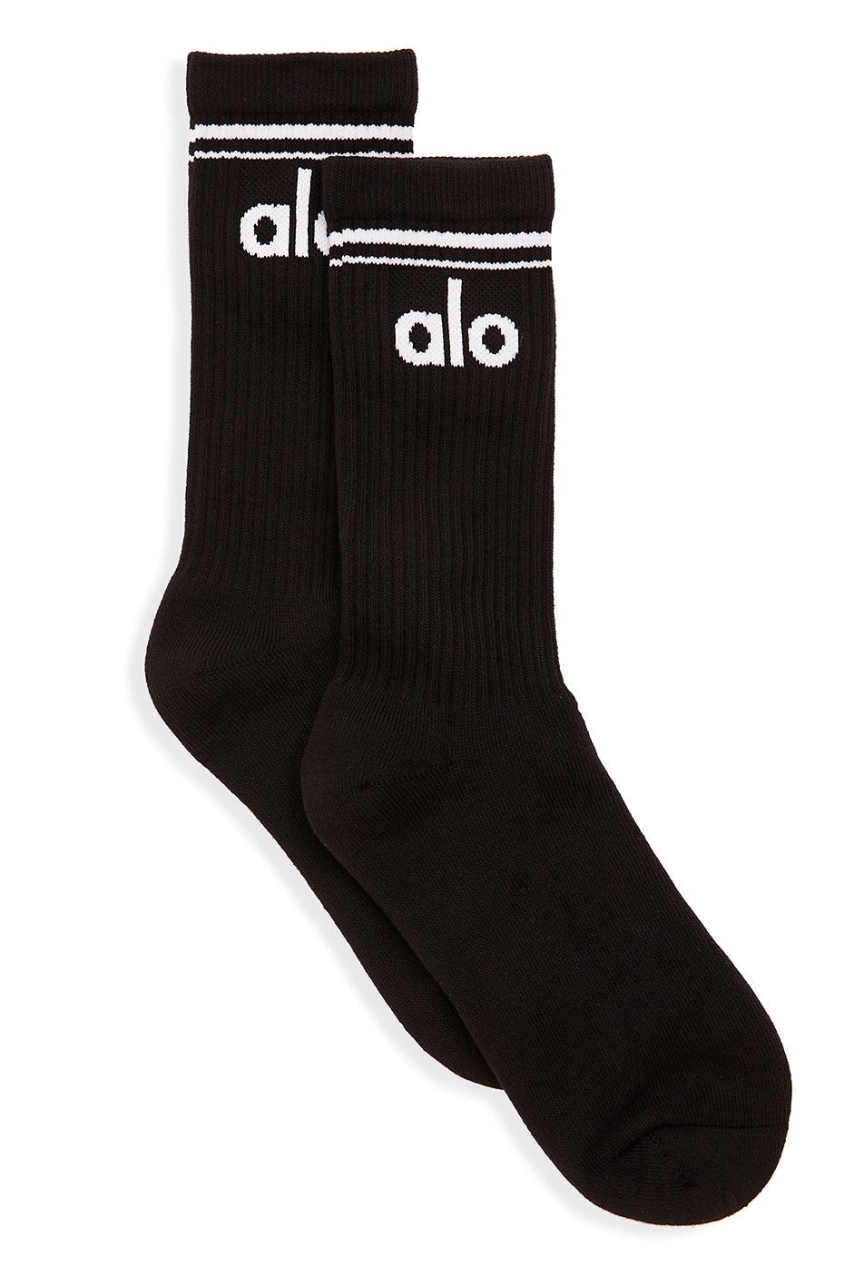 Retro Cotton Ribbed Yoga Socks with Logo Detail | Unisex Mid-Calf Sports Crew