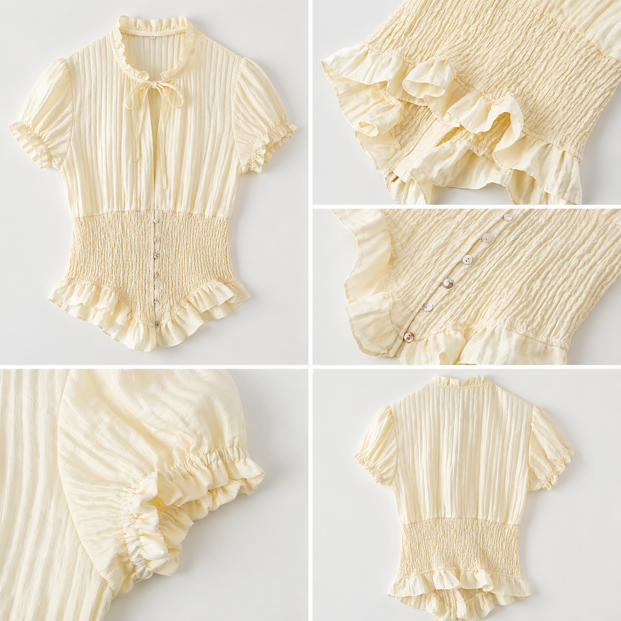Elara Vintage Rüschenbluse  – Elegante Damen Bluse mit Puffärmeln & Smock Taille
