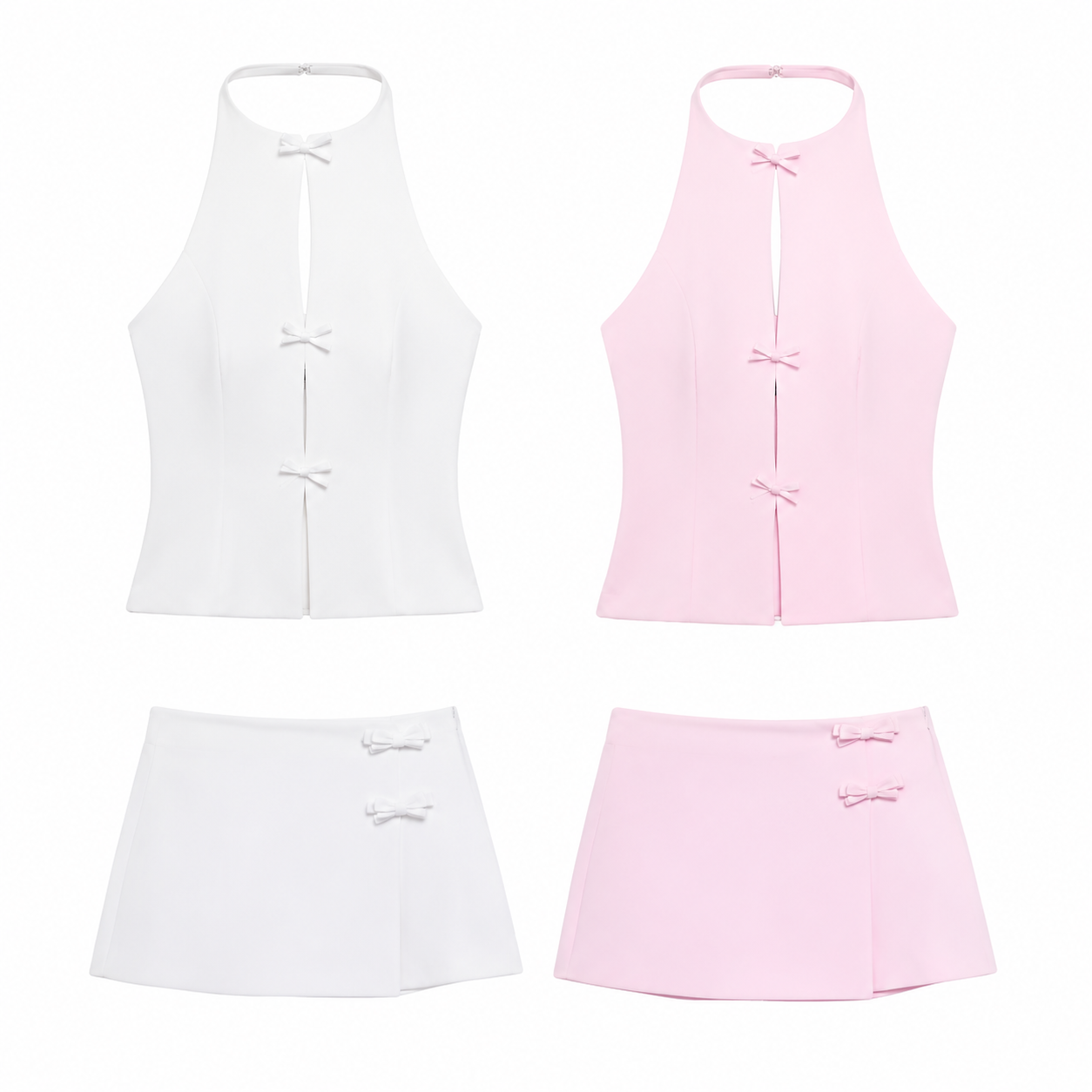 Elisé Bow Set – Feminines Damen Zweiteiler Set mit Schleifen Details