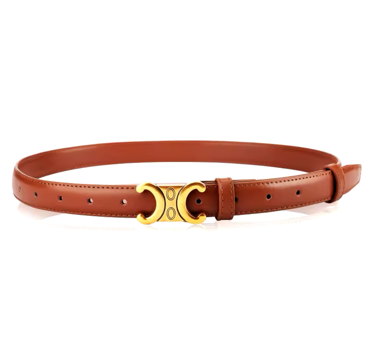 Classic Skinny Belt with Gold-Tone Triomphe Buckle | Faux Leather Waist Belt