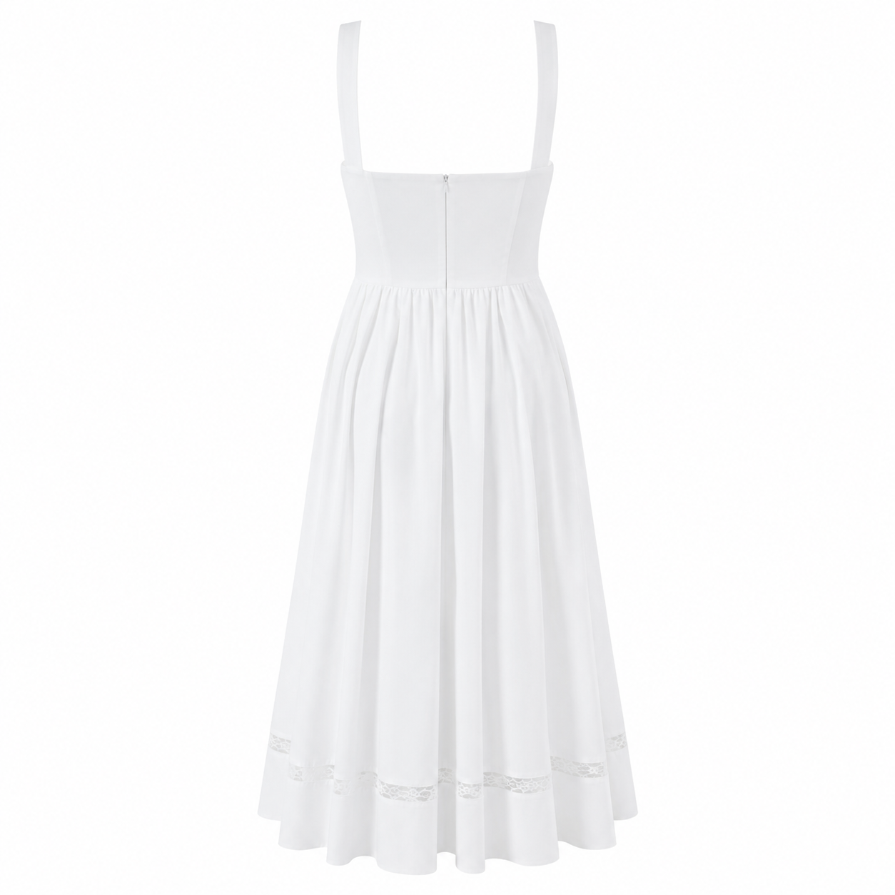 Marina Kleid – Elegantes Midi-Kleid in Weiß mit Spitzen-Details und tailliertem Schnitt