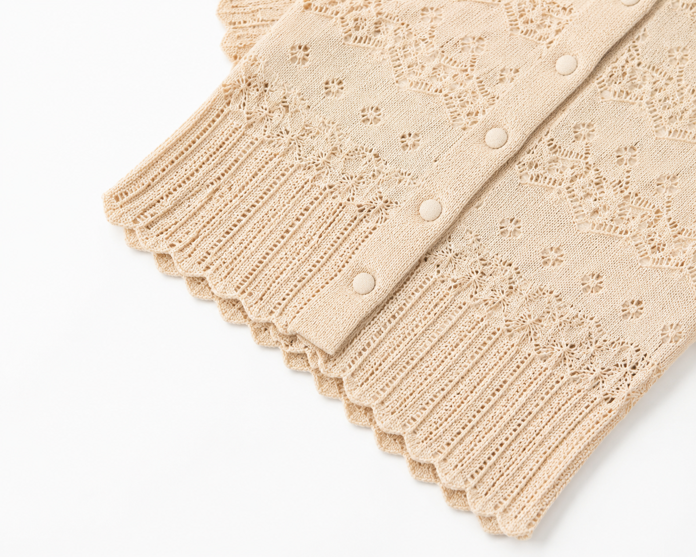 Amélie Lace Knit Cardigan Beige – Elegante Damen Strickjacke im Vintage Stil