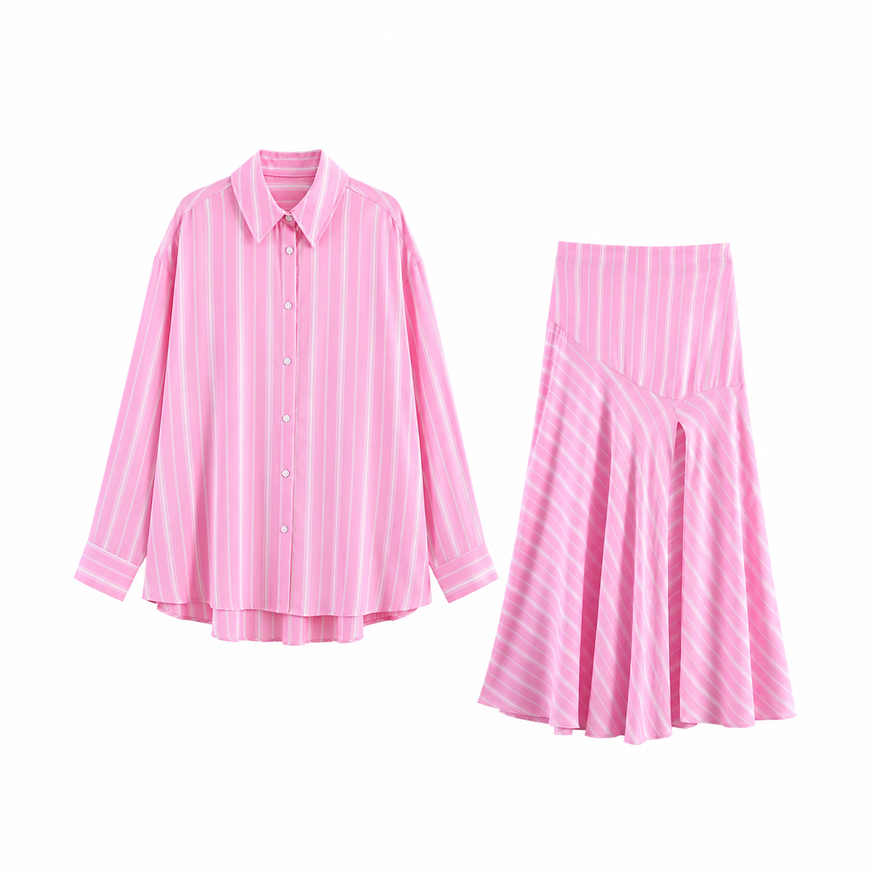 Rosalie Stripe Set – Feminines Damen Zweiteiler Set in Rosa