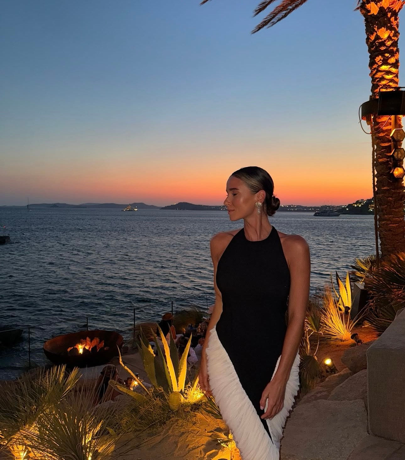 Dramatic Contrast Halter Neck Maxi Dress with Ruched Bodycon Split