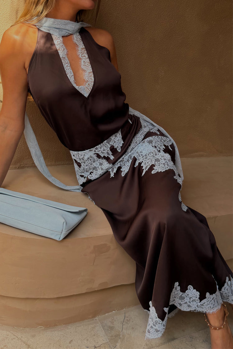 Selina Lace Set – Elegantes Satin Damen Set mit Spitze in Braun