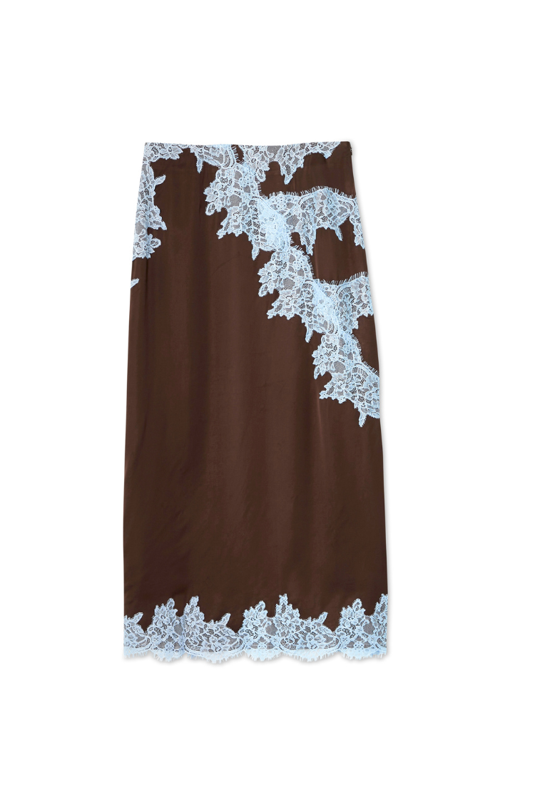 Selina Lace Set – Elegantes Satin Damen Set mit Spitze in Braun