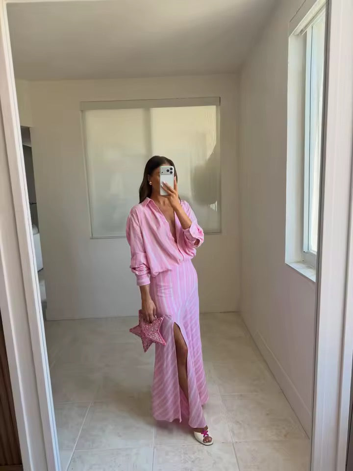 Rosalie Stripe Set – Feminines Damen Zweiteiler Set in Rosa