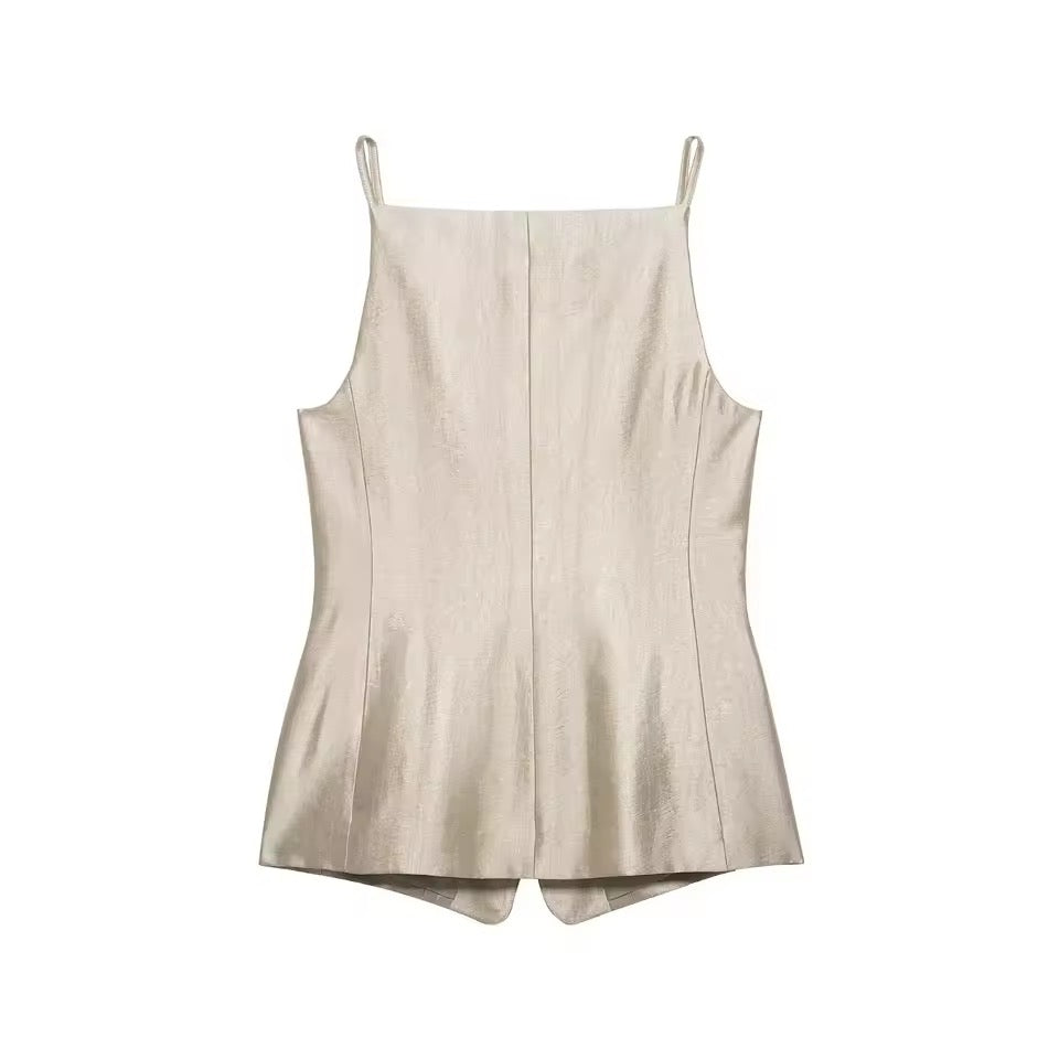 Aura Satin Set – Elegantes Damen Zweiteiler Set mit weiter Hose in Beige