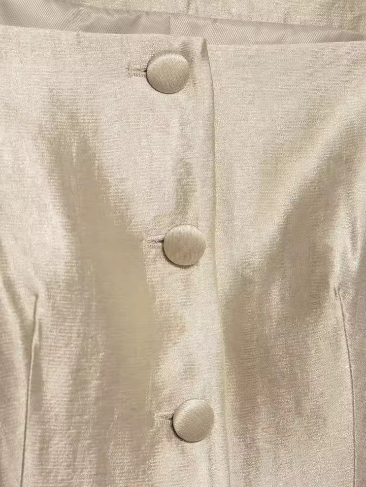 Aura Satin Set – Elegantes Damen Zweiteiler Set mit weiter Hose in Beige