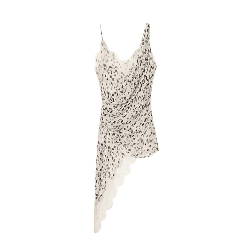 Celina Polka Dot Asymmetrisches Top – Elegantes Mesh Top mit Spitze