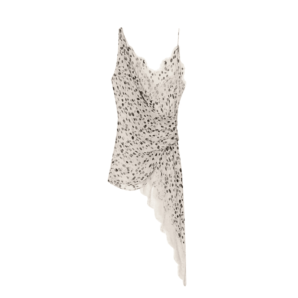 Celina Polka Dot Asymmetrisches Top – Elegantes Mesh Top mit Spitze