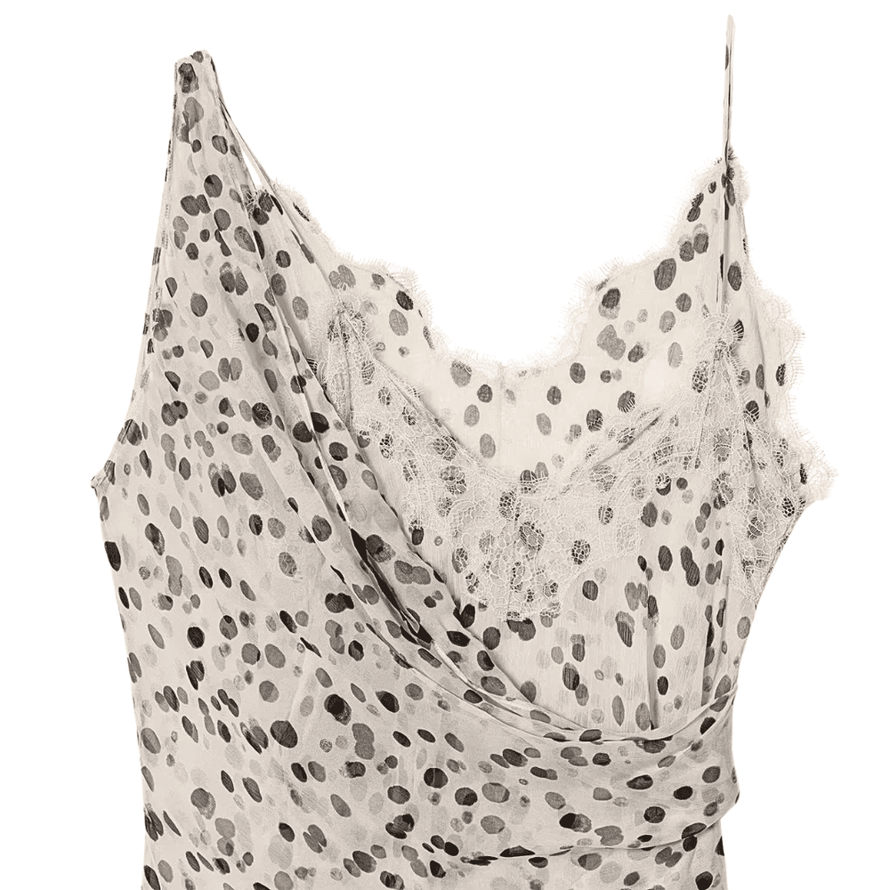 Celina Polka Dot Asymmetrisches Top – Elegantes Mesh Top mit Spitze