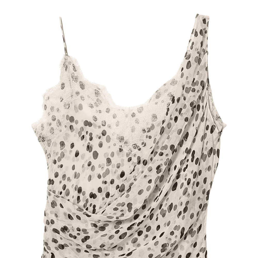 Celina Polka Dot Asymmetrisches Top – Elegantes Mesh Top mit Spitze