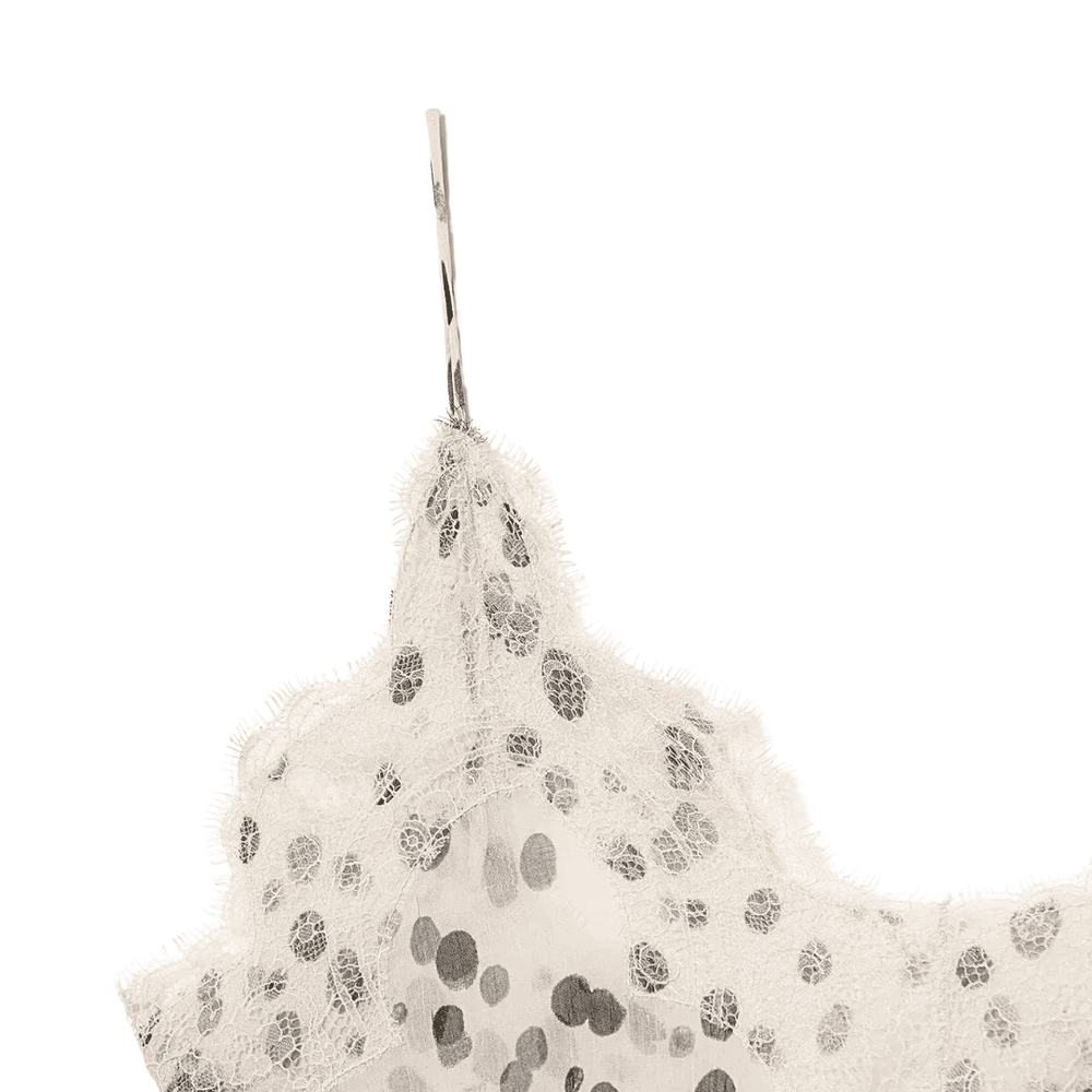 Celina Polka Dot Asymmetrisches Top – Elegantes Mesh Top mit Spitze