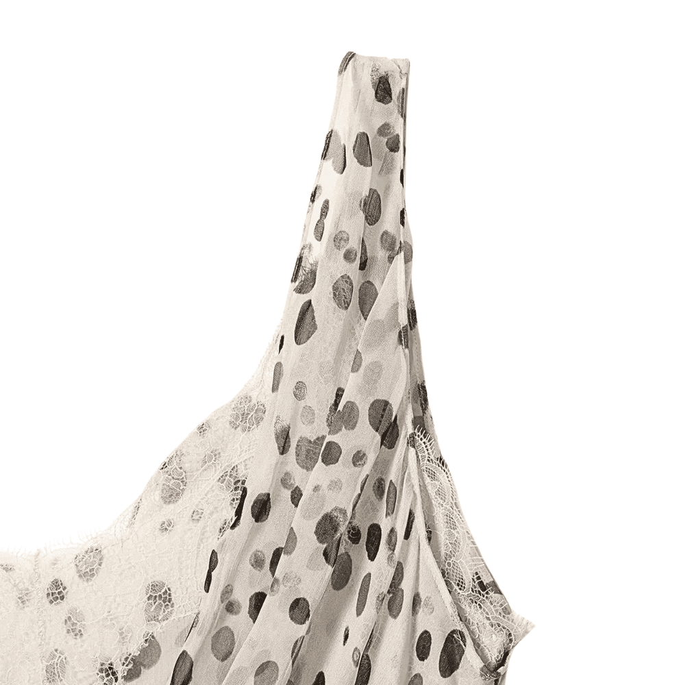 Celina Polka Dot Asymmetrisches Top – Elegantes Mesh Top mit Spitze